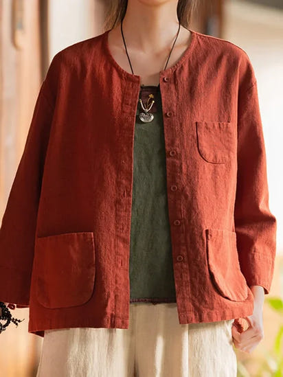 Women's Cotton Solid Color Casual Jacket