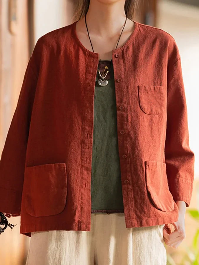 Women's Cotton Solid Color Casual Jacket