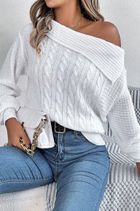 Solid Color Casual One Shoulder Long Sleeve Knitted Sweater