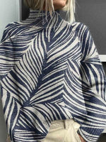 Women's Printed Knitted Turtleneck Pullover