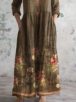 Women's Vintage Floral Print Casual Cotton Dress