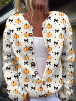 Vintage  Pumpkin Art Print Buttoned Cardigan Sweater