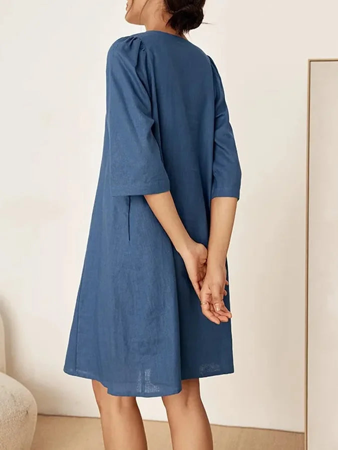 Women's Linen Cross V Neck Casual Dress