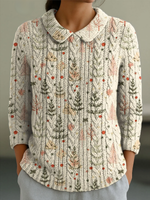 Women's Christmas Tree Art Print Casual Peter Pan Collar 3/4 Sleeve Sweater