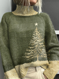 Christmas Print Knit Turtleneck Pullover Sweater