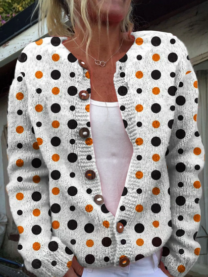 Retro Abstract Geometry Print Buttoned Cardigan Sweater