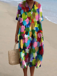 Women's Colorful Painting Art Print Casual Cotton And Linen Shirt