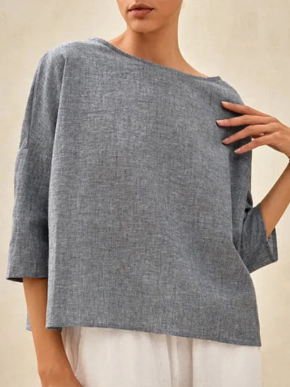 Women's Linen Casual Round Neck Casual Long Sleeve Top