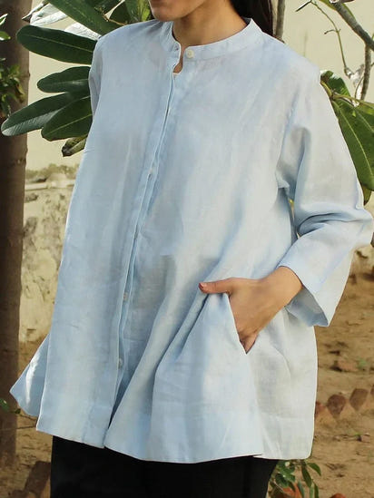 Women's Solid Color Casual Cotton And Linen Top