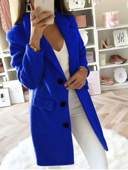Women's Suit Collar Midi Double-breasted Woolen Coat
