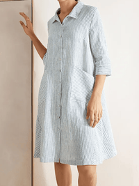 Women's Linen Striped Shirt Dress