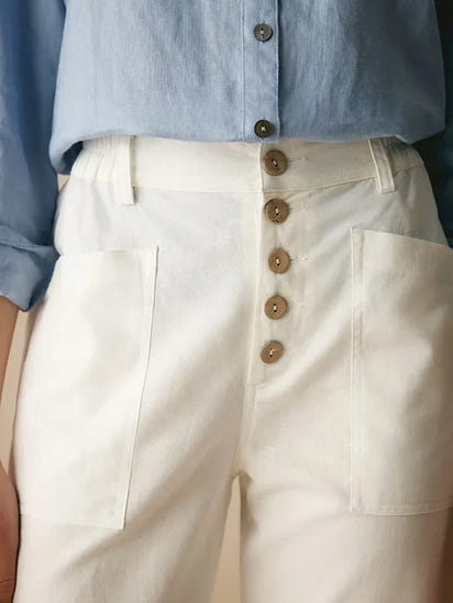 Women's Linen Simple Button Trousers