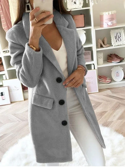 Women's Suit Collar Midi Double-breasted Woolen Coat