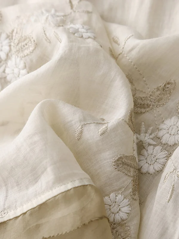 Art Retro Embroidery 3/4 Sleeve Patchwork Shirt