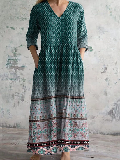 Women's Retro Ethnic Printed Casual Cotton Dress