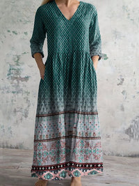 Women's Retro Ethnic Printed Casual Cotton Dress