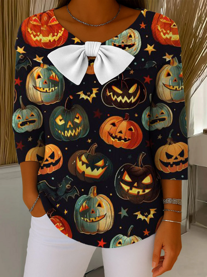 Halloween Pumpkin Contrasting Colors Print Buttoned Cardigan Sweater