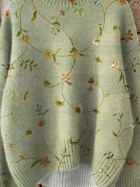 Vintage Lovely Floral Art Print Knit Turtleneck Pullover Sweater