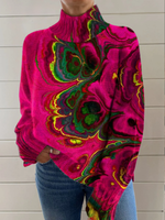 Abstrct Art Print Knit Turtleneck Pullover Sweater
