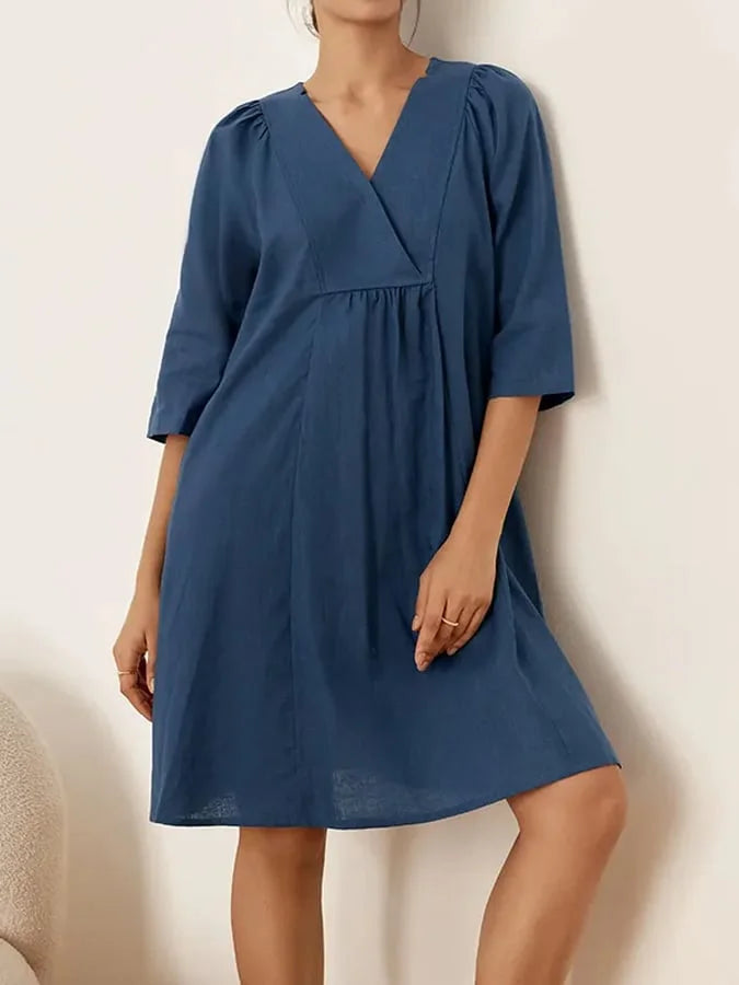 Women's Linen Cross V Neck Casual Dress