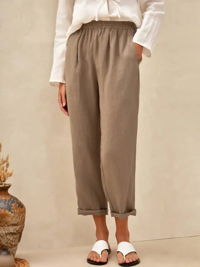 Women's Linen Casual Straight Trousers