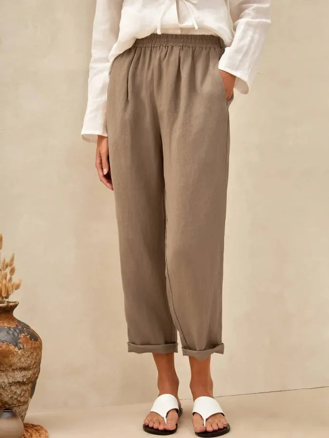 Women's Linen Casual Straight Trousers