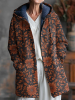Vintage Ethnic Floral Art Print Unisex Plush Thick Long-Sleeved Sweater Cardigan Coat