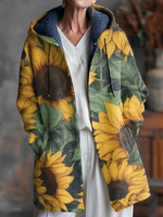 Beautiful Big Sunflower Painting Art Print Unisex Plush Thick Long-Sleeved Sweater Cardigan Coat