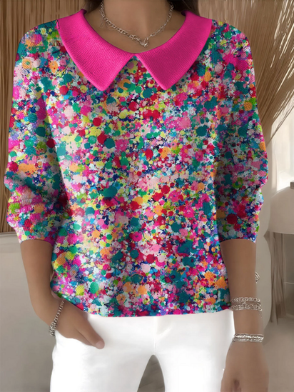 Women's Floral Flowers Casual Print Peter Pan Collar 3/4 Sleeve Sweater