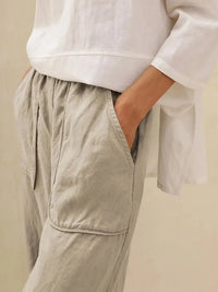 Women's Linen Large Pocket Wide Leg Pants