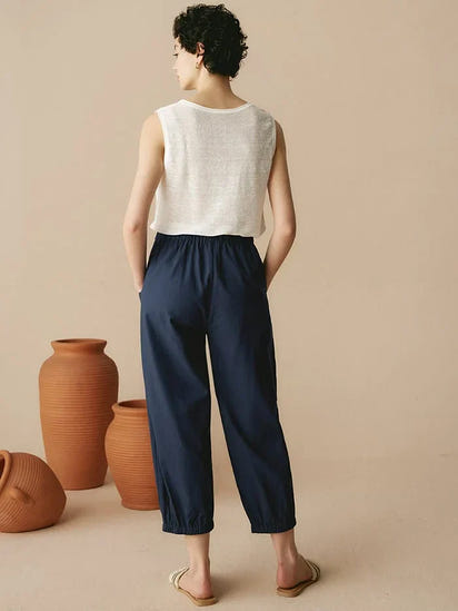 Women'S Linen Simple Button Cropped Pants