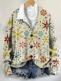 Vintage Christmas Art Print Buttoned V-neck Cardigan Sweater