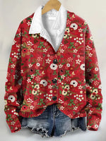 Lovely Christmas Floral  Art Print Buttoned V-neck Cardigan Sweater