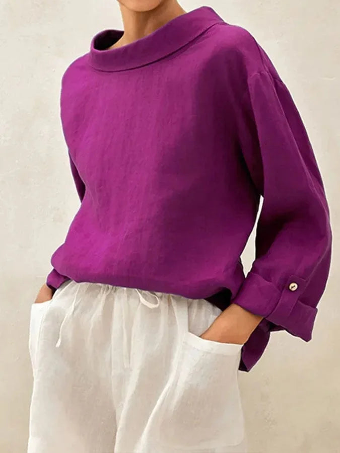 Women's solid color lapel casual shirt