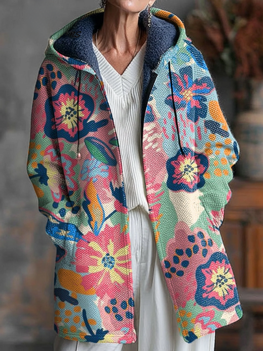 Beautiful Colorful Abstract Floral Art Print Unisex Plush Thick Long-Sleeved Sweater Cardigan Coat