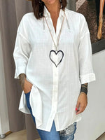 Women's solid color cotton and linen casual shirt