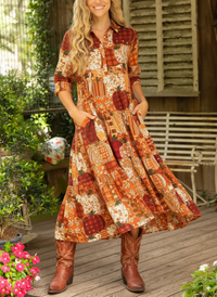 Women's Pumpkin Patchwork Plaid Multi-layered Hem Dress