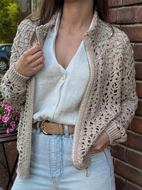 Vintage Crochet Openwork Zipper Sweater