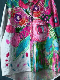 Vintage Lovely Floral Art Print Casual Cotton And Linen Shirt