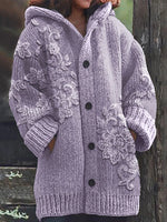 Vintage Floral Lace Embroidered Knit Hooded Cardigan
