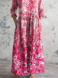 Women's Vintage Floral Art Pattern Printed Casual Cotton Dress