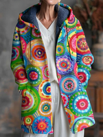 Abstract Colorful Circular Painting Art Print Unisex Plush Thick Long-Sleeved Sweater Cardigan Coat