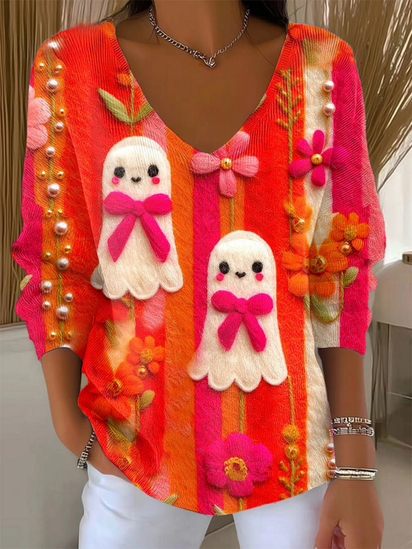 Women's Funny  Ghost Art Print Casual Pullover Sweater