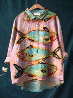 Women's Vintage Fish Art Print Casual Shirt