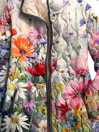 Charming Floral Print Quilted Jacket for Women - Vintage Casual Style