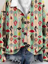 Cocktail Vintage Christmas Art Print Buttoned V-neck Cardigan Sweater