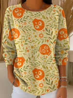 Women's Vintage Halloween Orange Sugar Skulls Art Print Casual Pullover Sweater