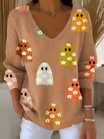 Women's Vintage Ghost Floral Art Print Casual Pullover Sweater