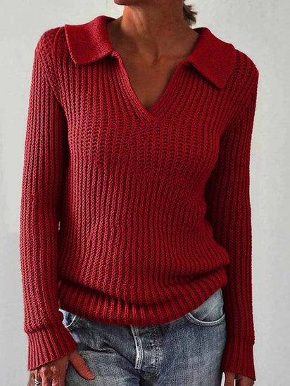 Women'S Autumn And Winter Casual Long-Sleeved Lapel Sweater