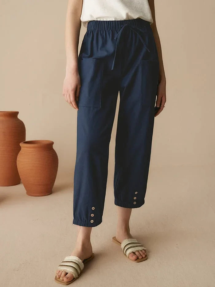 Women'S Linen Simple Button Cropped Pants